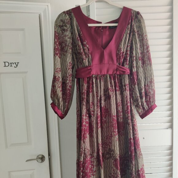 Max and Cleo Burgundy Flowered Dress - Size 4 - Picture 1 of 9